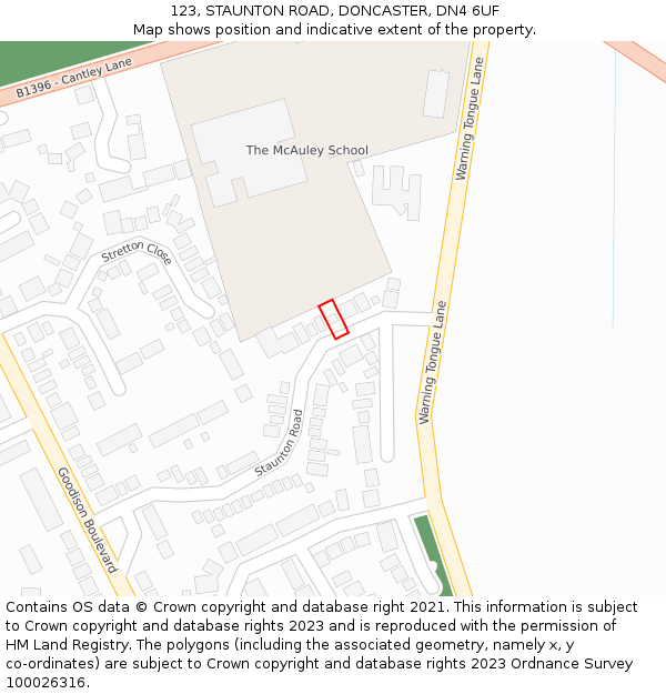 123, STAUNTON ROAD, DONCASTER, DN4 6UF: Location map and indicative extent of plot
