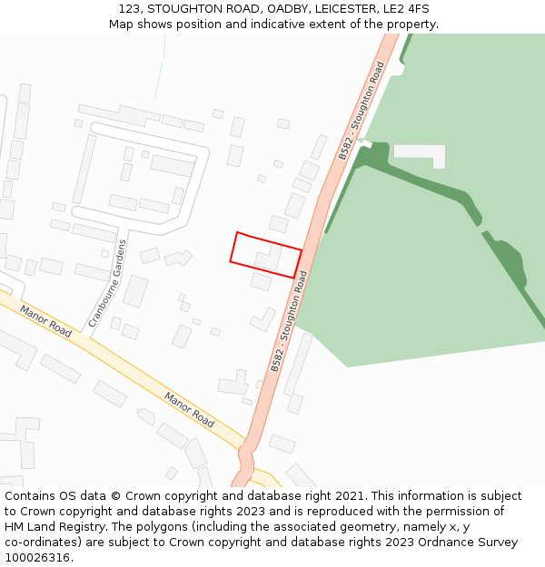123, STOUGHTON ROAD, OADBY, LEICESTER, LE2 4FS: Location map and indicative extent of plot