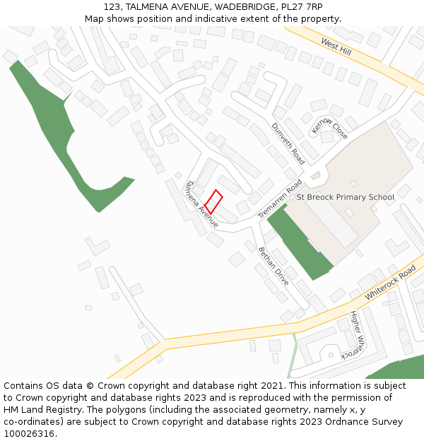123, TALMENA AVENUE, WADEBRIDGE, PL27 7RP: Location map and indicative extent of plot