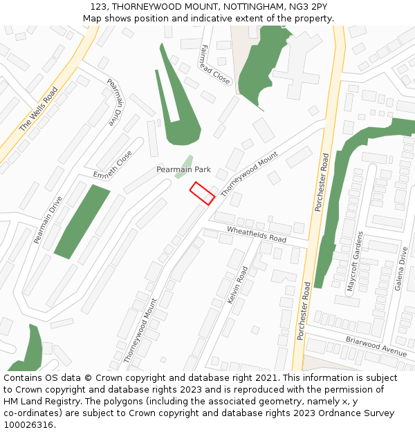 123, THORNEYWOOD MOUNT, NOTTINGHAM, NG3 2PY: Location map and indicative extent of plot