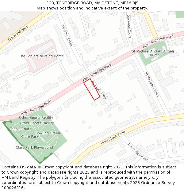 123, TONBRIDGE ROAD, MAIDSTONE, ME16 8JS: Location map and indicative extent of plot