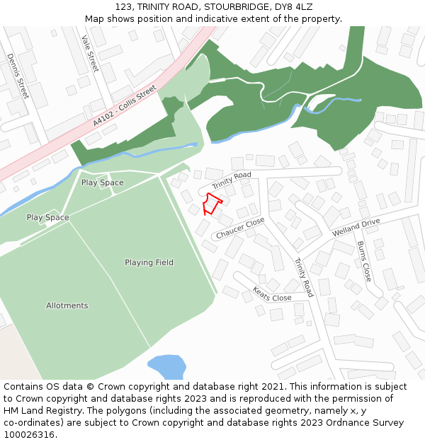 123, TRINITY ROAD, STOURBRIDGE, DY8 4LZ: Location map and indicative extent of plot