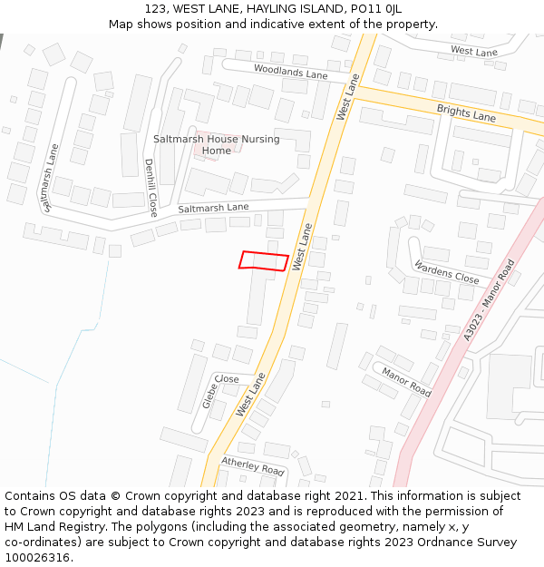 123, WEST LANE, HAYLING ISLAND, PO11 0JL: Location map and indicative extent of plot