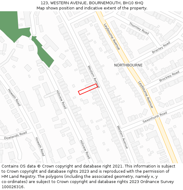 123, WESTERN AVENUE, BOURNEMOUTH, BH10 6HQ: Location map and indicative extent of plot