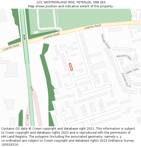 123, WESTMORLAND RISE, PETERLEE, SR8 2ES: Location map and indicative extent of plot