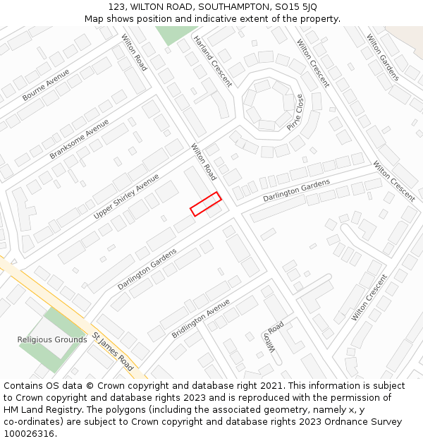 123, WILTON ROAD, SOUTHAMPTON, SO15 5JQ: Location map and indicative extent of plot