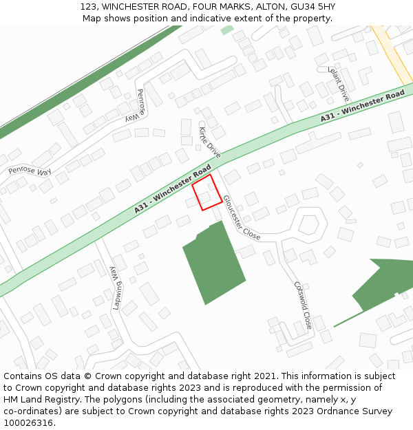 123, WINCHESTER ROAD, FOUR MARKS, ALTON, GU34 5HY: Location map and indicative extent of plot