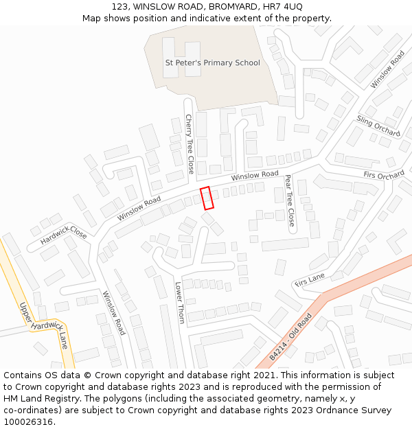 123, WINSLOW ROAD, BROMYARD, HR7 4UQ: Location map and indicative extent of plot
