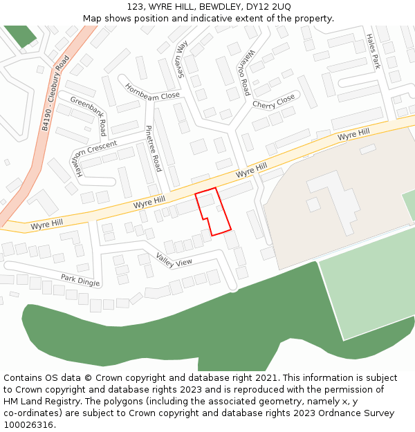 123, WYRE HILL, BEWDLEY, DY12 2UQ: Location map and indicative extent of plot