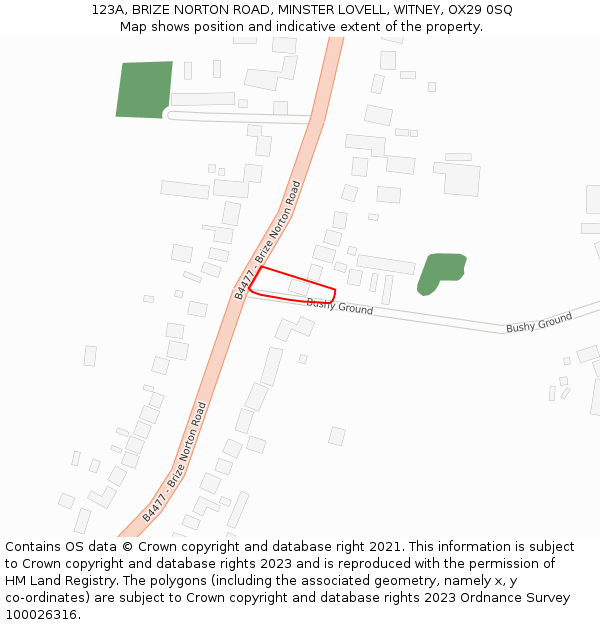 123A, BRIZE NORTON ROAD, MINSTER LOVELL, WITNEY, OX29 0SQ: Location map and indicative extent of plot