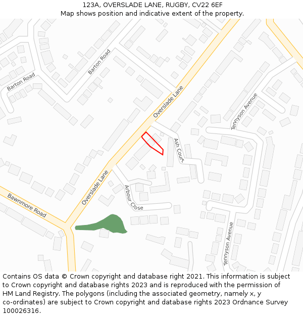 123A, OVERSLADE LANE, RUGBY, CV22 6EF: Location map and indicative extent of plot