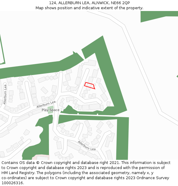 124, ALLERBURN LEA, ALNWICK, NE66 2QP: Location map and indicative extent of plot