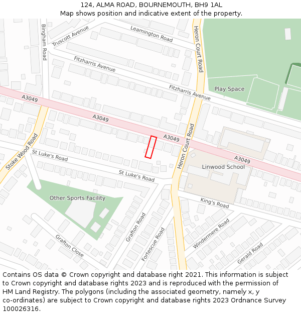 124, ALMA ROAD, BOURNEMOUTH, BH9 1AL: Location map and indicative extent of plot