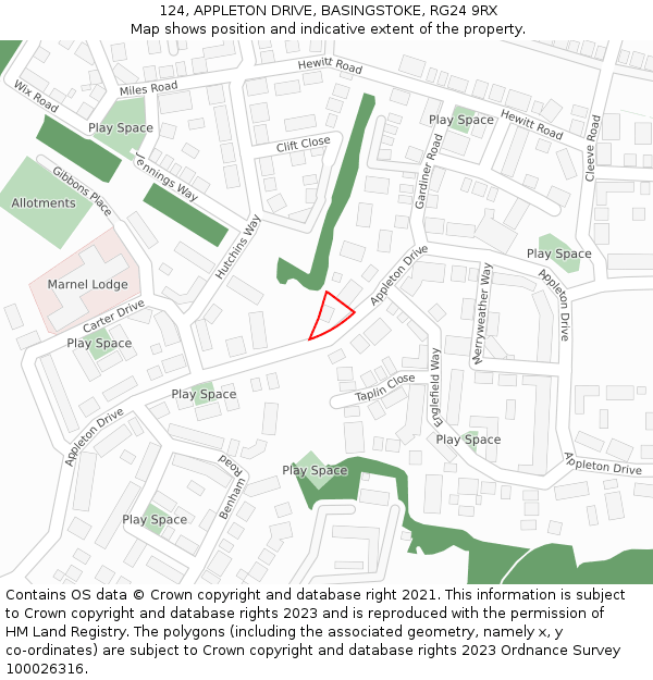 124, APPLETON DRIVE, BASINGSTOKE, RG24 9RX: Location map and indicative extent of plot