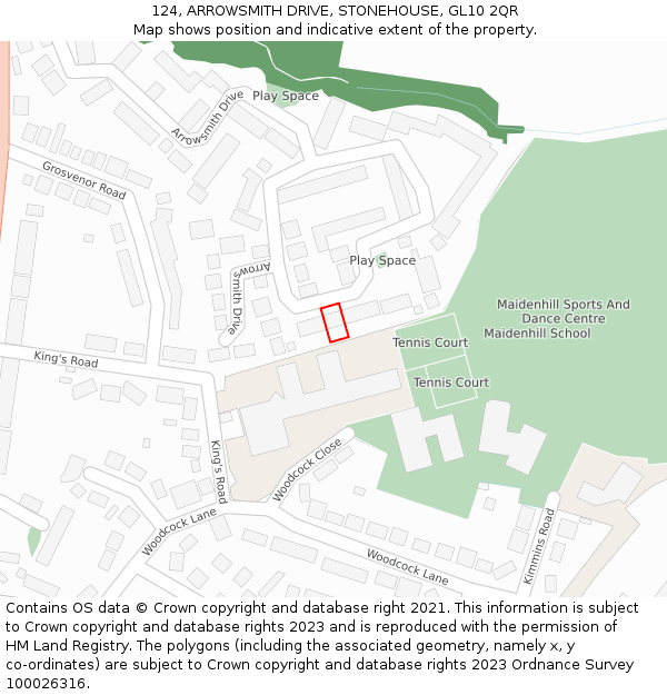 124, ARROWSMITH DRIVE, STONEHOUSE, GL10 2QR: Location map and indicative extent of plot