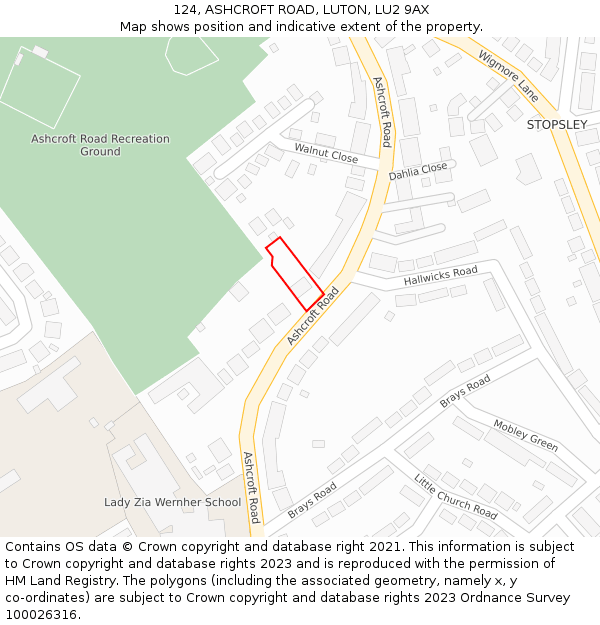 124, ASHCROFT ROAD, LUTON, LU2 9AX: Location map and indicative extent of plot