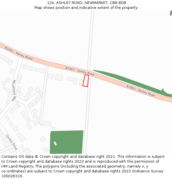 124, ASHLEY ROAD, NEWMARKET, CB8 8DB: Location map and indicative extent of plot