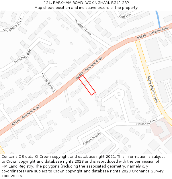 124, BARKHAM ROAD, WOKINGHAM, RG41 2RP: Location map and indicative extent of plot