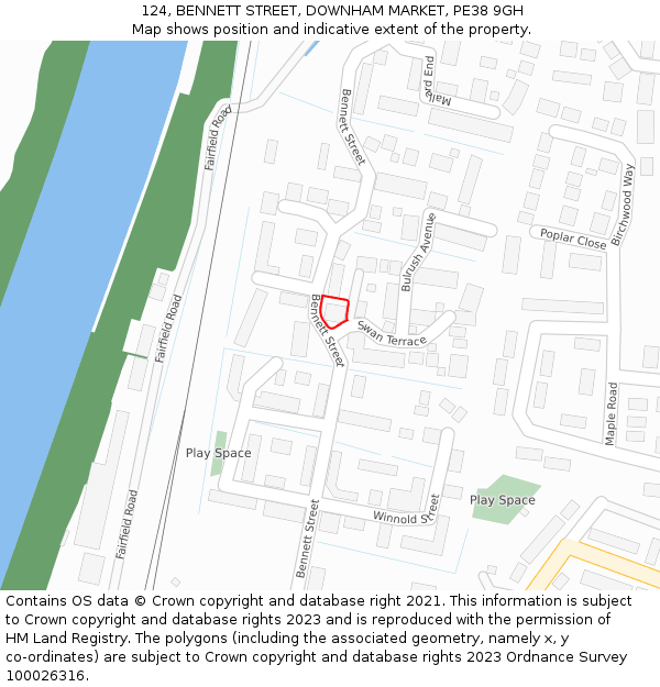 124, BENNETT STREET, DOWNHAM MARKET, PE38 9GH: Location map and indicative extent of plot