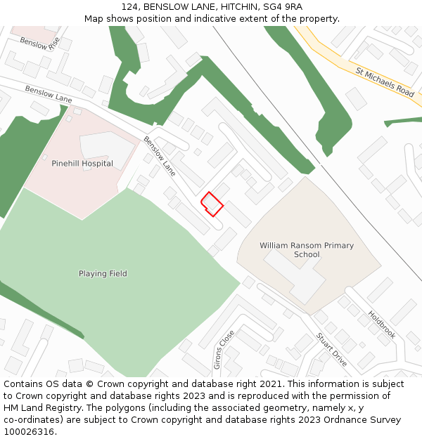 124, BENSLOW LANE, HITCHIN, SG4 9RA: Location map and indicative extent of plot