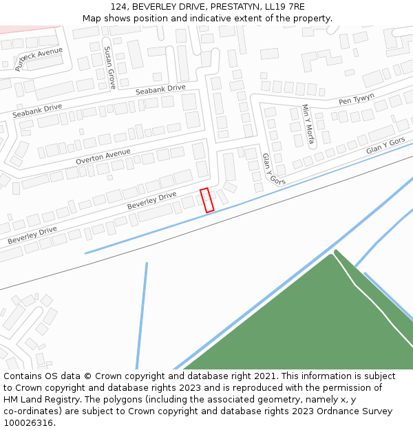 124, BEVERLEY DRIVE, PRESTATYN, LL19 7RE: Location map and indicative extent of plot