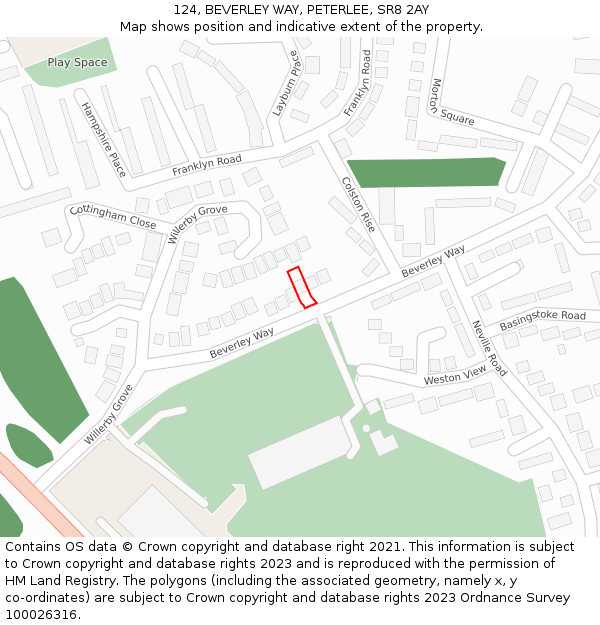 124, BEVERLEY WAY, PETERLEE, SR8 2AY: Location map and indicative extent of plot