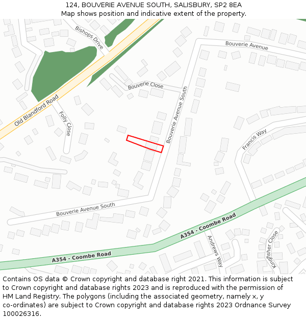 124, BOUVERIE AVENUE SOUTH, SALISBURY, SP2 8EA: Location map and indicative extent of plot