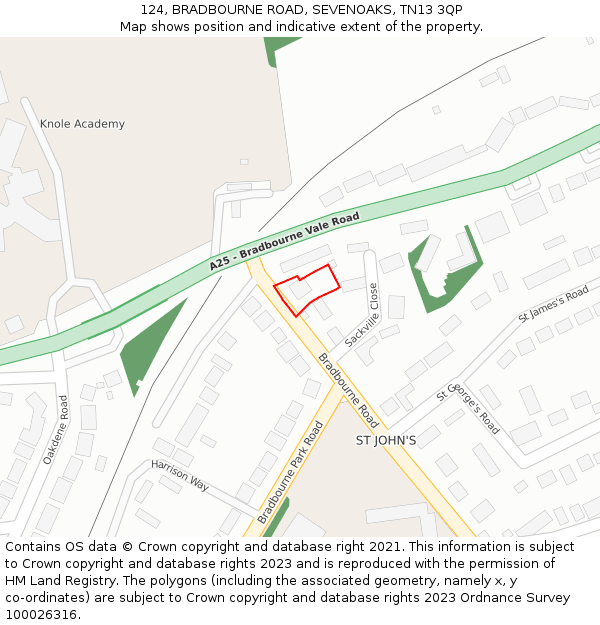 124, BRADBOURNE ROAD, SEVENOAKS, TN13 3QP: Location map and indicative extent of plot
