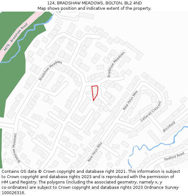 124, BRADSHAW MEADOWS, BOLTON, BL2 4ND: Location map and indicative extent of plot