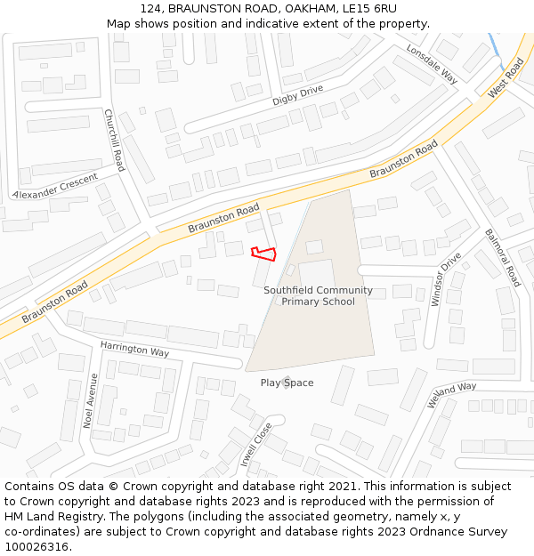 124, BRAUNSTON ROAD, OAKHAM, LE15 6RU: Location map and indicative extent of plot