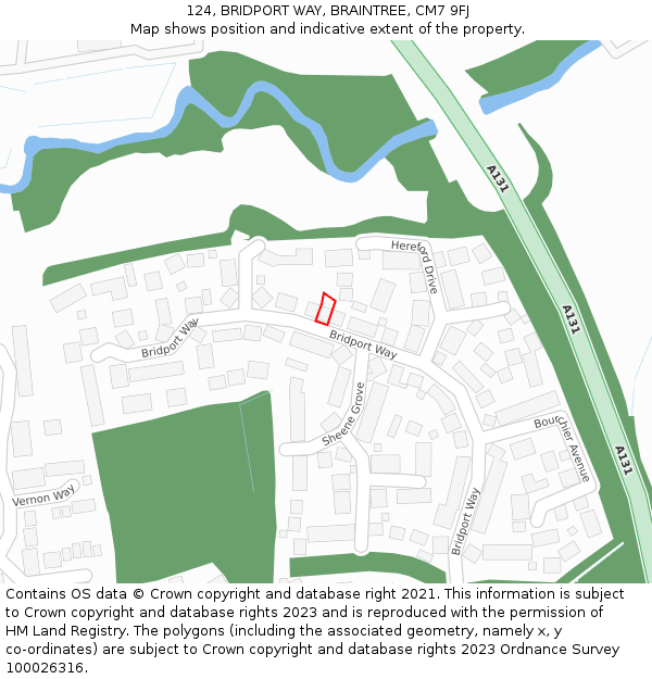 124, BRIDPORT WAY, BRAINTREE, CM7 9FJ: Location map and indicative extent of plot