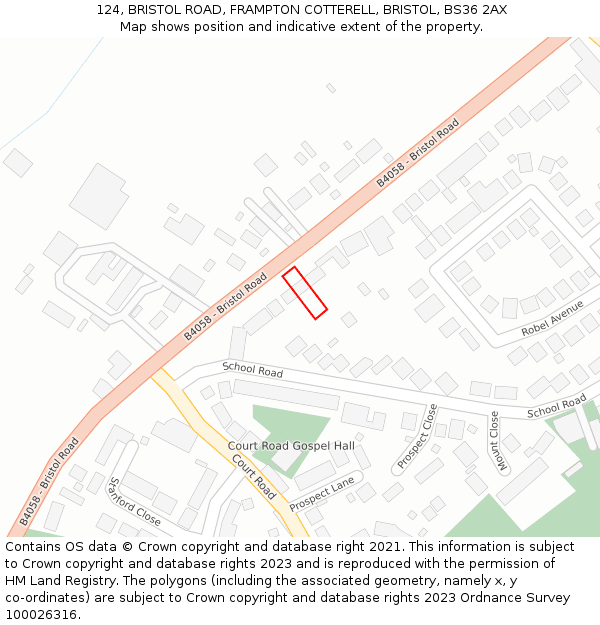 124, BRISTOL ROAD, FRAMPTON COTTERELL, BRISTOL, BS36 2AX: Location map and indicative extent of plot