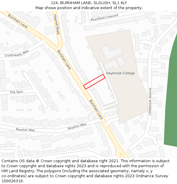 124, BURNHAM LANE, SLOUGH, SL1 6LY: Location map and indicative extent of plot
