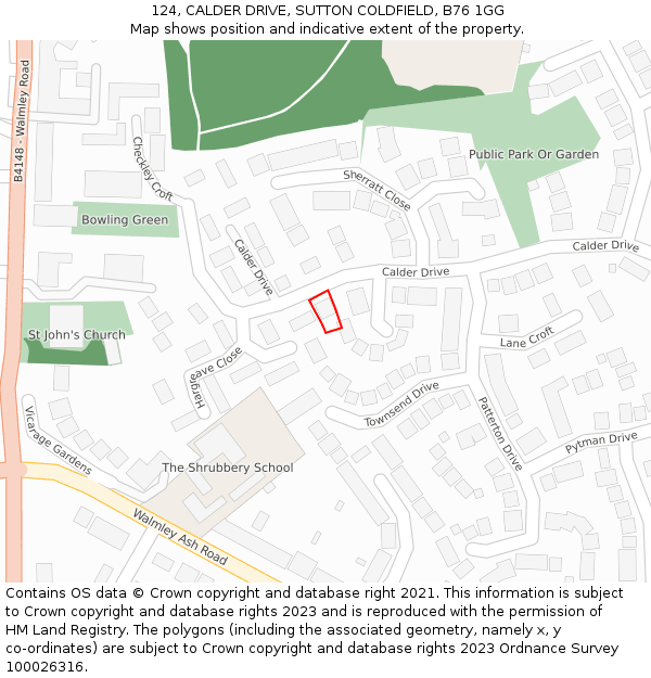 124, CALDER DRIVE, SUTTON COLDFIELD, B76 1GG: Location map and indicative extent of plot