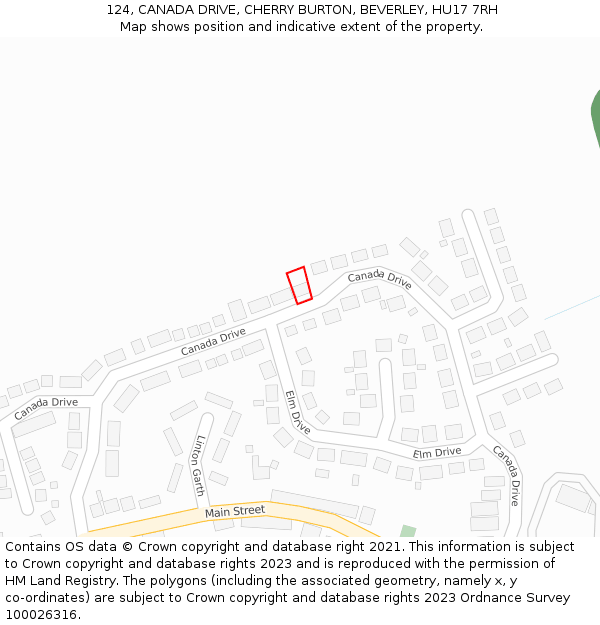 124, CANADA DRIVE, CHERRY BURTON, BEVERLEY, HU17 7RH: Location map and indicative extent of plot