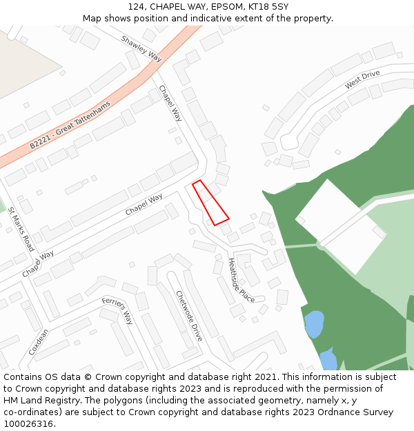 124, CHAPEL WAY, EPSOM, KT18 5SY: Location map and indicative extent of plot