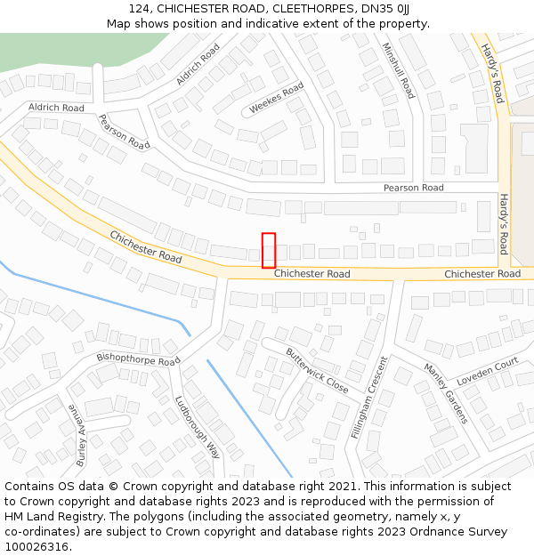 124, CHICHESTER ROAD, CLEETHORPES, DN35 0JJ: Location map and indicative extent of plot