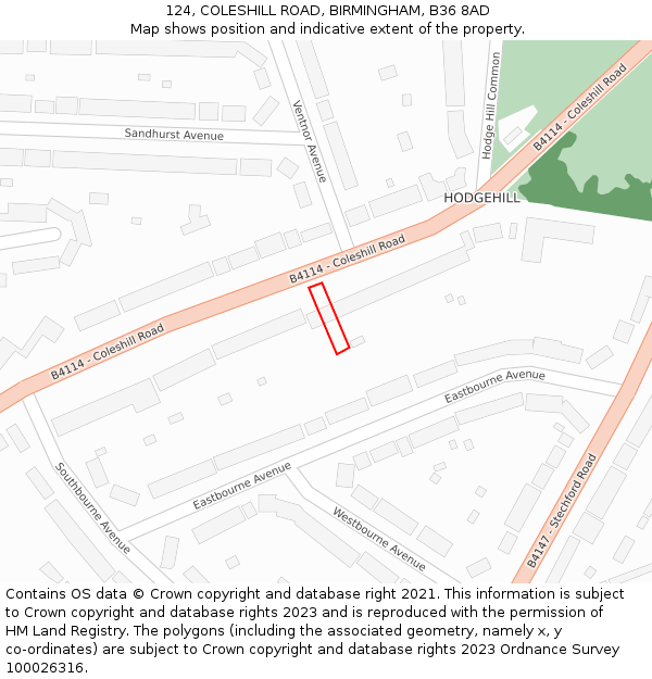 124, COLESHILL ROAD, BIRMINGHAM, B36 8AD: Location map and indicative extent of plot