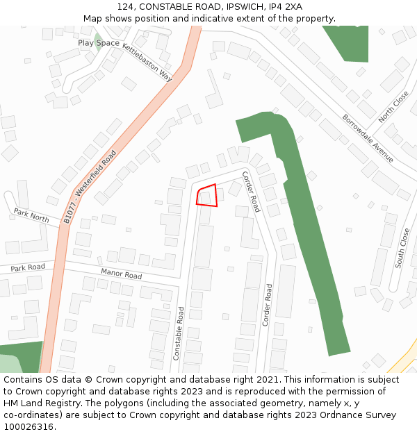 124, CONSTABLE ROAD, IPSWICH, IP4 2XA: Location map and indicative extent of plot
