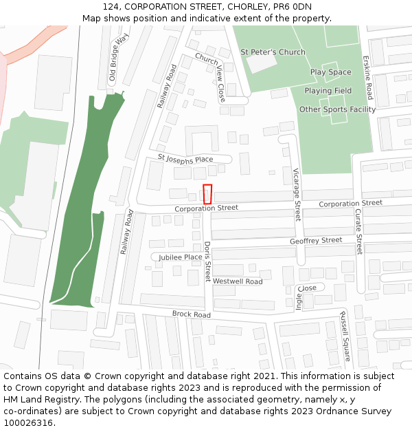 124, CORPORATION STREET, CHORLEY, PR6 0DN: Location map and indicative extent of plot