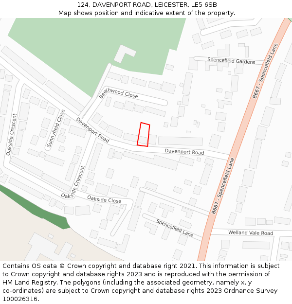 124, DAVENPORT ROAD, LEICESTER, LE5 6SB: Location map and indicative extent of plot