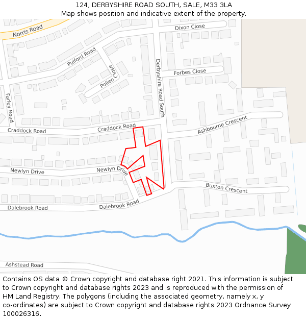 124, DERBYSHIRE ROAD SOUTH, SALE, M33 3LA: Location map and indicative extent of plot