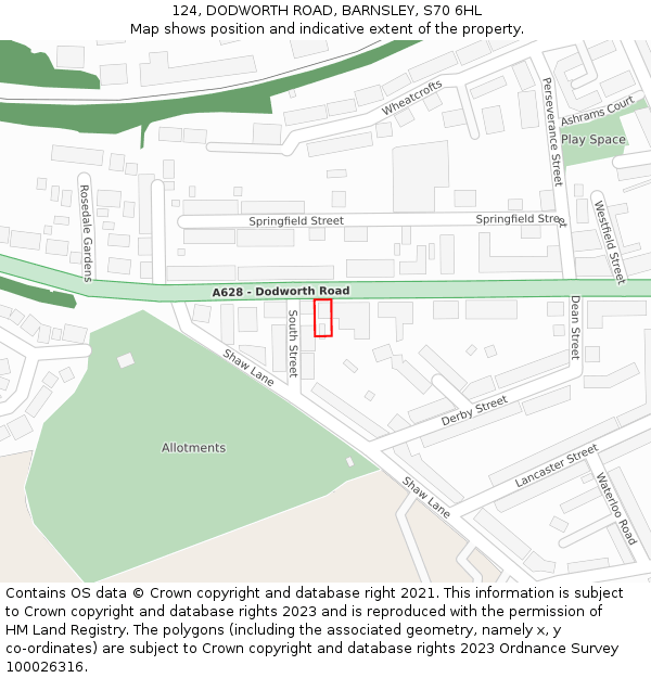 124, DODWORTH ROAD, BARNSLEY, S70 6HL: Location map and indicative extent of plot