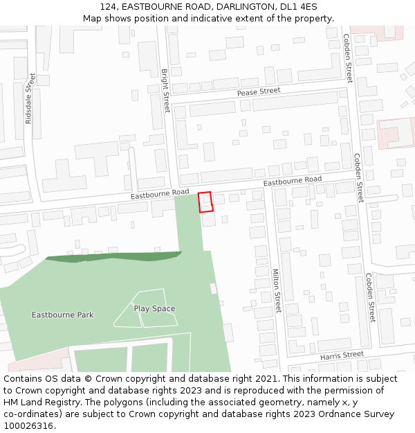 124, EASTBOURNE ROAD, DARLINGTON, DL1 4ES: Location map and indicative extent of plot