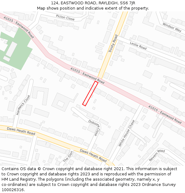 124, EASTWOOD ROAD, RAYLEIGH, SS6 7JR: Location map and indicative extent of plot