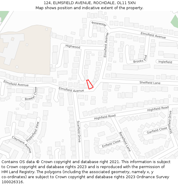 124, ELMSFIELD AVENUE, ROCHDALE, OL11 5XN: Location map and indicative extent of plot