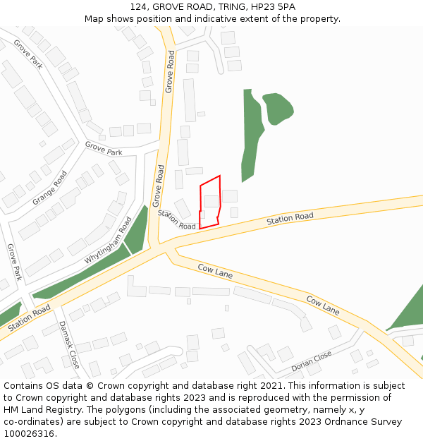124, GROVE ROAD, TRING, HP23 5PA: Location map and indicative extent of plot