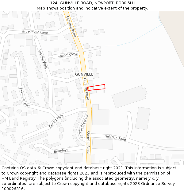 124, GUNVILLE ROAD, NEWPORT, PO30 5LH: Location map and indicative extent of plot