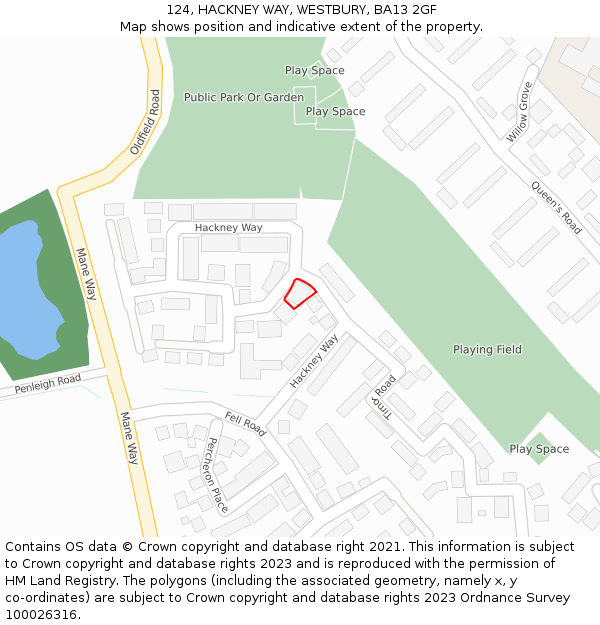 124, HACKNEY WAY, WESTBURY, BA13 2GF: Location map and indicative extent of plot