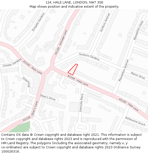 124, HALE LANE, LONDON, NW7 3SE: Location map and indicative extent of plot